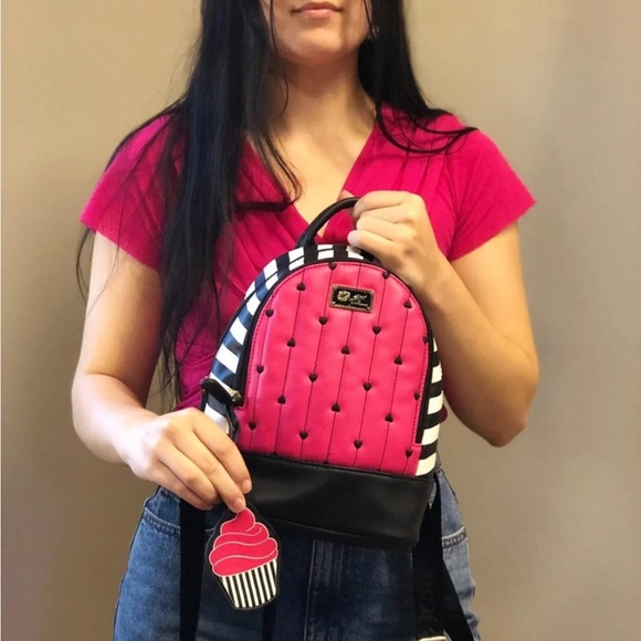 Betsey Johnson Pink Black White mini backpack bag - Picture 3 of 12